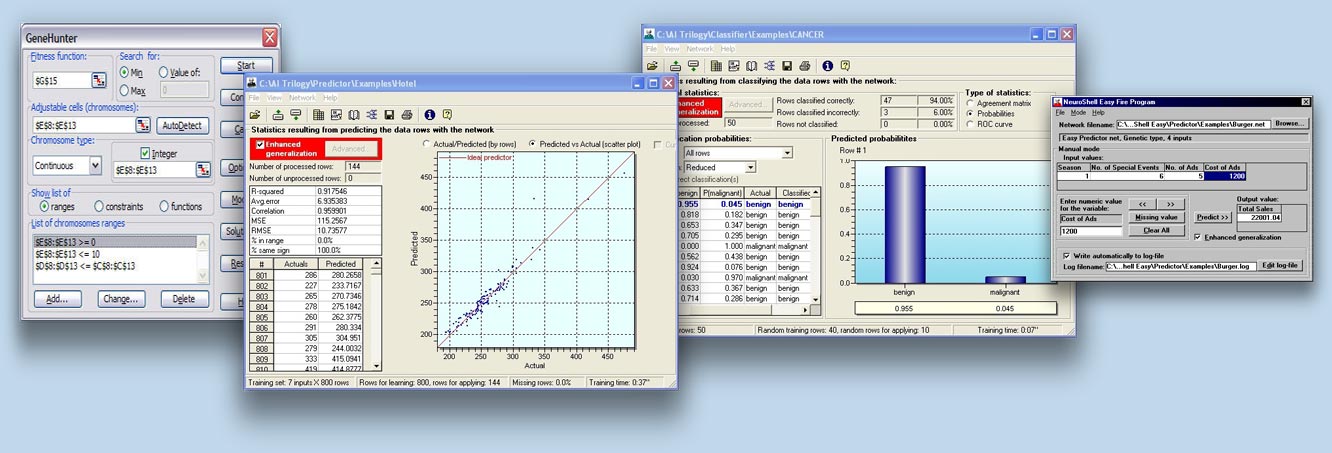 AITrilogy - Neural Network Software bundle combining prediction and classification using neural networks, Genetic Algorithm Optimization and Neural Network Runtime Server